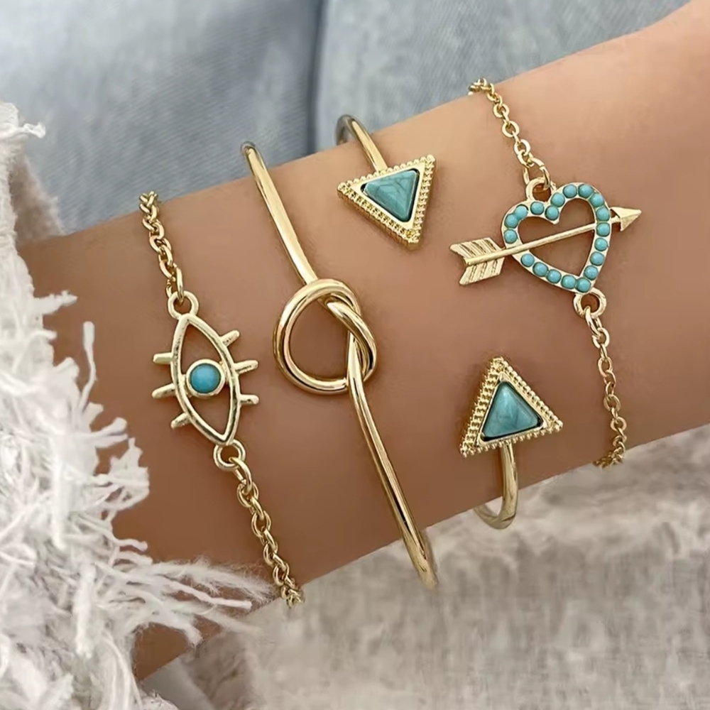 Gold and Turquoise Bracelet Set